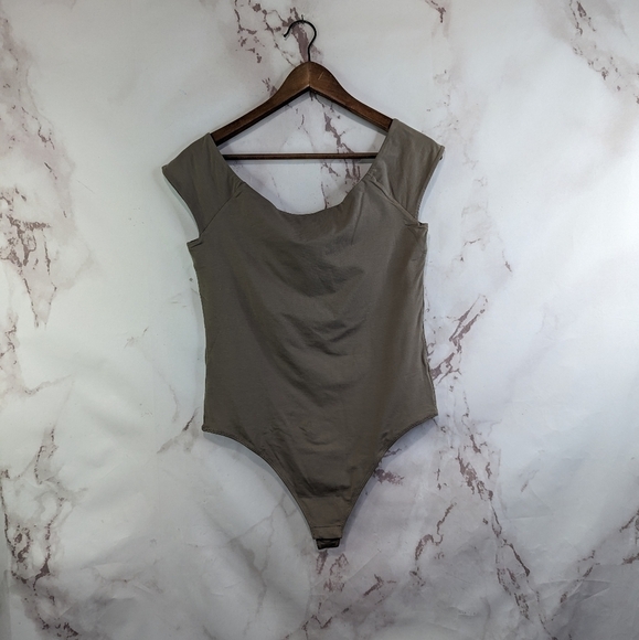 Everlane Bodysuit Women Large Brown Thong Off The Shoulder Supima Cotton Mocha - Picture 10 of 11
